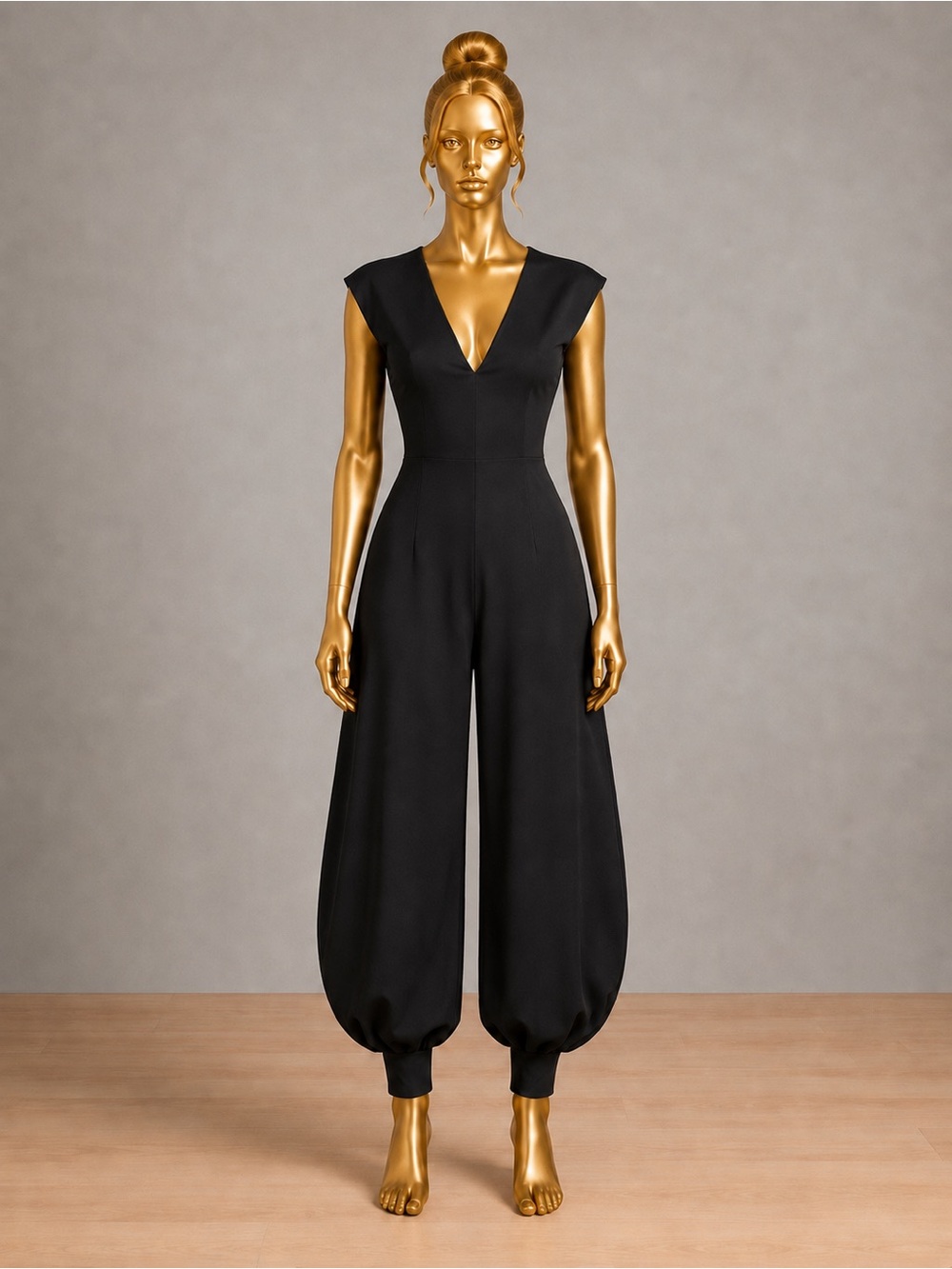 Fashion Nova Black Deep V Balloon Leg Jumpsuit Size Medium - Picture 1 of 1